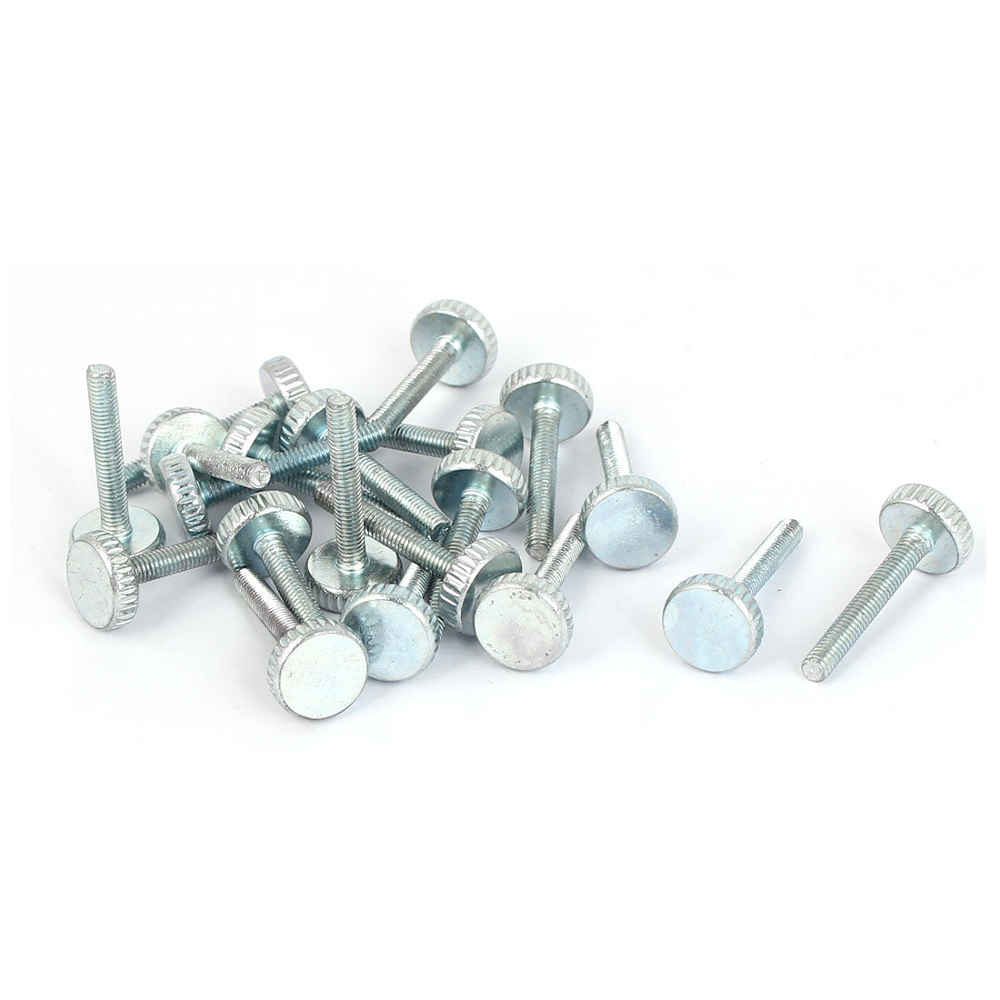 Harfington M3x20mm Thread Carbon Steel Knurled Round Head Thumb Screws Silver Blue 20pcs