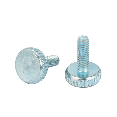 Harfington M4x12mm Thread Carbon Steel Knurled Round Head Thumb Screws Silver Blue 15pcs