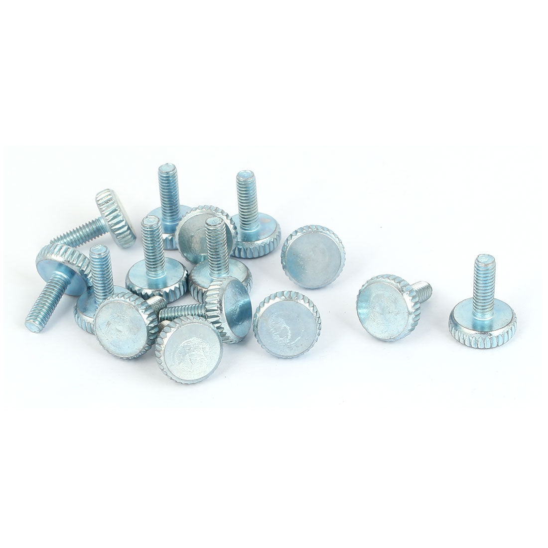 Harfington M4x12mm Thread Carbon Steel Knurled Round Head Thumb Screws Silver Blue 15pcs