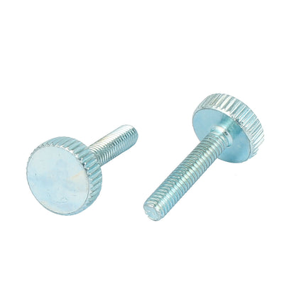 Harfington M4x20mm Thread Carbon Steel Knurled Round Head Thumb Screws Silver Blue 24mm Total Length 10pcs