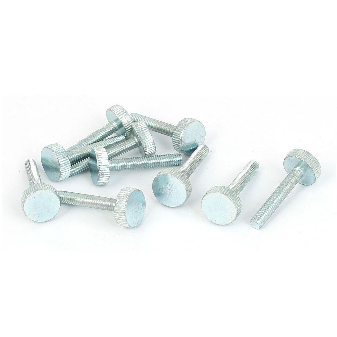 Harfington M4x25mm Thread Carbon Steel Knurled Round Head Thumb Screws Silver Blue 10pcs