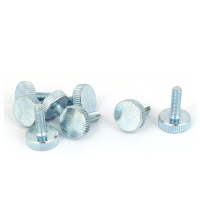 Harfington M5x16mm Thread Carbon Steel Knurled Round Head Thumb Screws Silver Blue 8pcs