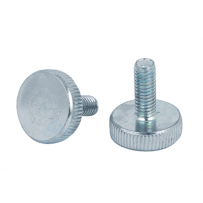 Harfington M6x16mm Thread Carbon Steel Knurled Round Head Thumb Screws Silver Blue 8pcs