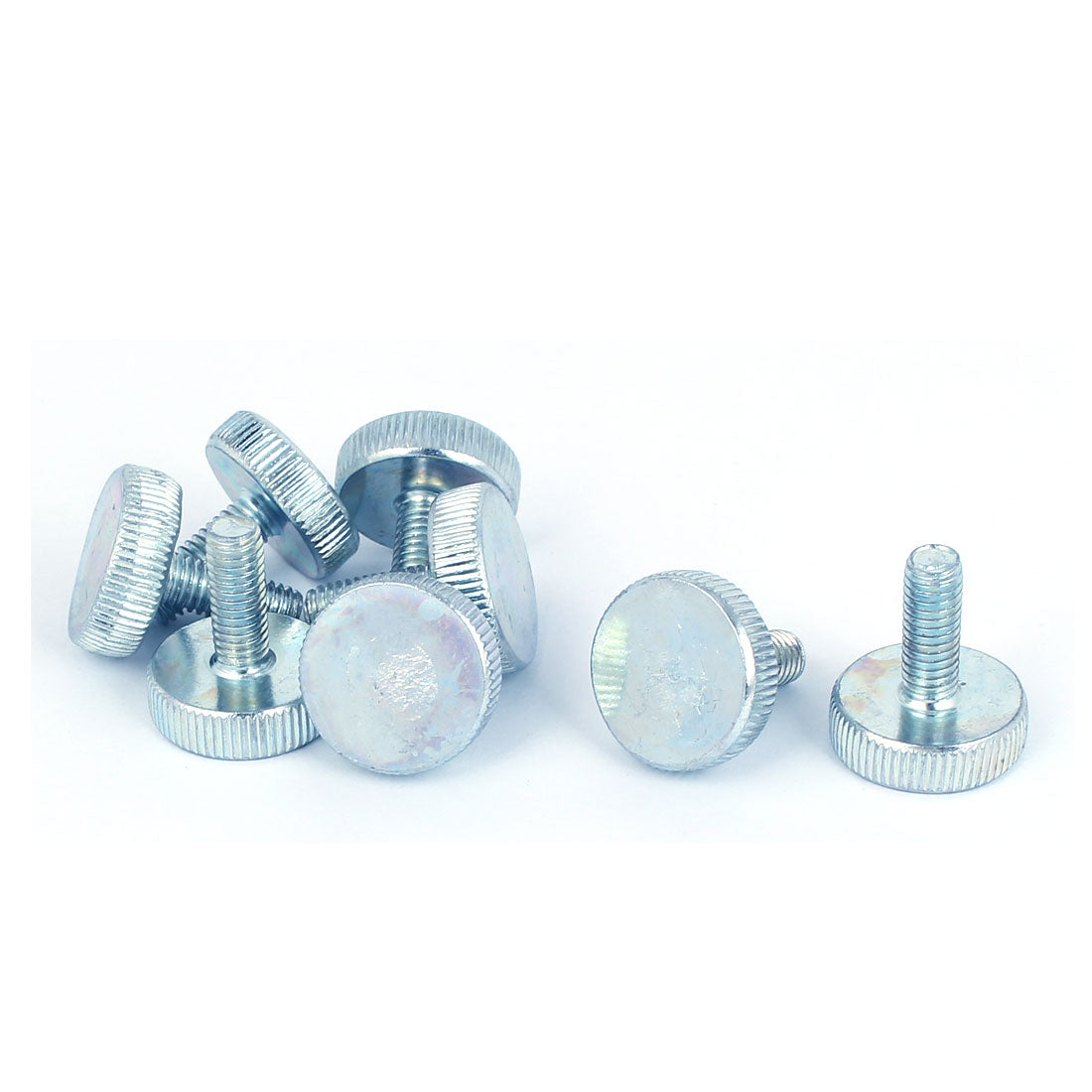 Harfington M6x16mm Thread Carbon Steel Knurled Round Head Thumb Screws Silver Blue 8pcs