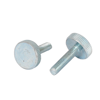 Harfington M6x25mm Thread Carbon Steel Knurled Round Head Thumb Screws Silver Blue 5pcs