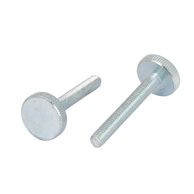 Harfington M6x40mm Thread Carbon Steel Knurled Round Head Thumb Screws Silver Blue 5pcs