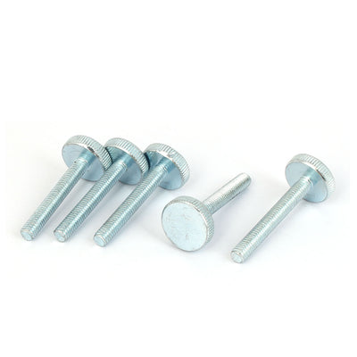 Harfington M6x40mm Thread Carbon Steel Knurled Round Head Thumb Screws Silver Blue 5pcs