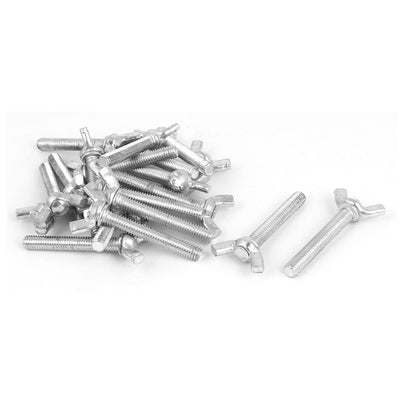 Harfington M6x40mm Thread Carbon Steel Wing Bolt Butterfly Screws Silver Tone 20pcs
