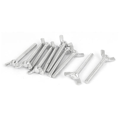 Harfington M6x50mm Thread Carbon Steel Wing Bolt Butterfly Screws Silver Tone 10pcs