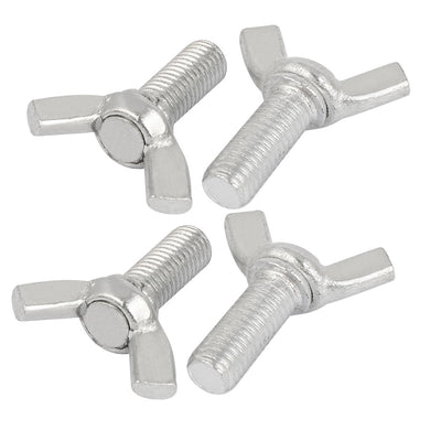 Harfington Carbon Steel Wing Bolt Wingbolt Nut Butterfly Screw Silver Tone M10x25mm 4pcs
