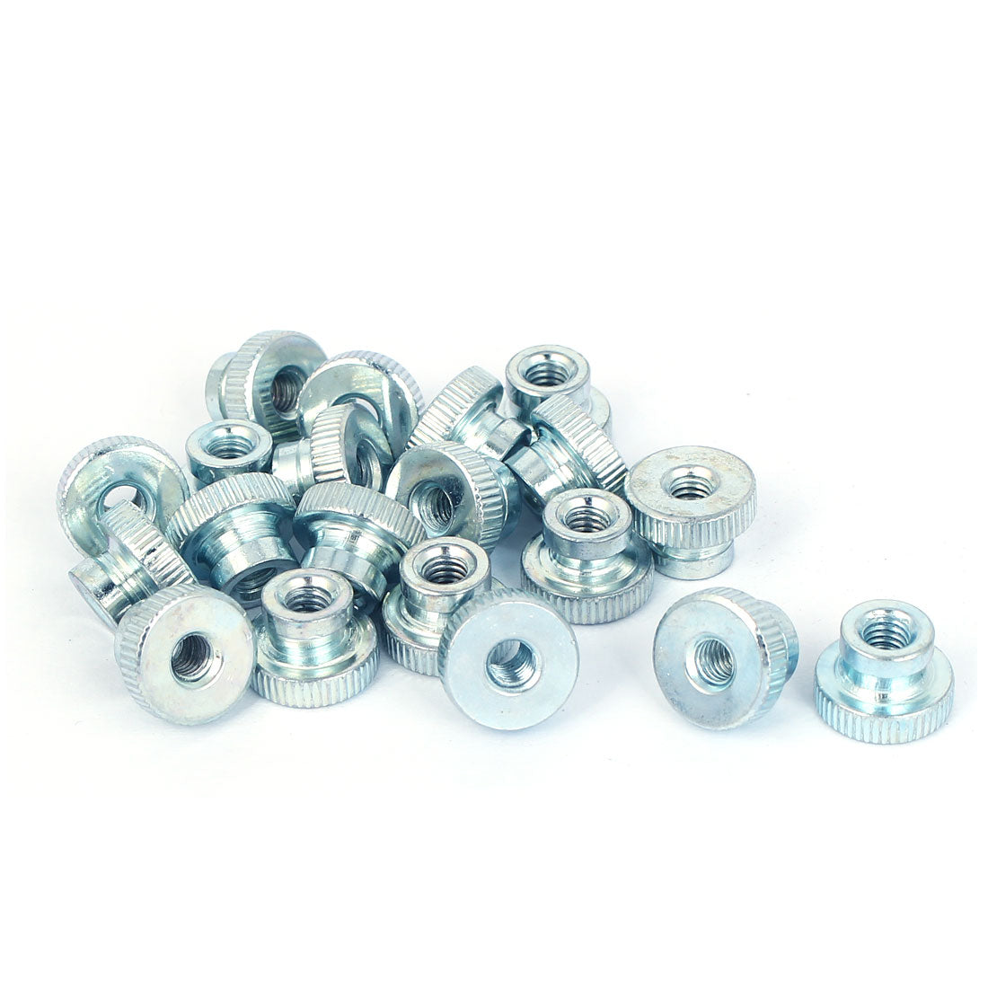 Harfington M4 Thread 8mm High Carbon Steel Round Knurled Head Thumb Nuts Silver Blue 20pcs