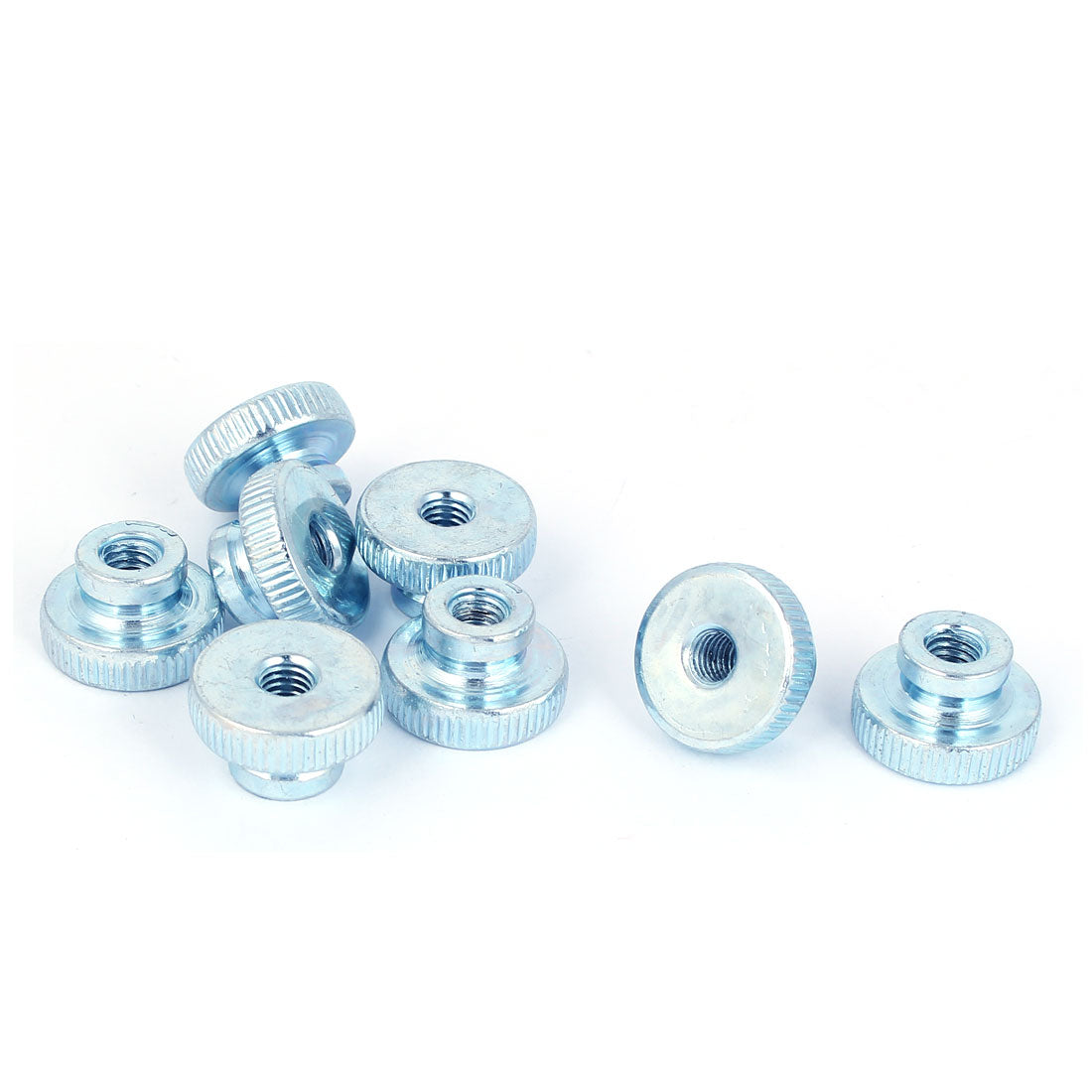 Harfington M6 Thread 12mm High Carbon Steel Round Knurled Head Thumb Nuts Silver Blue 8pcs