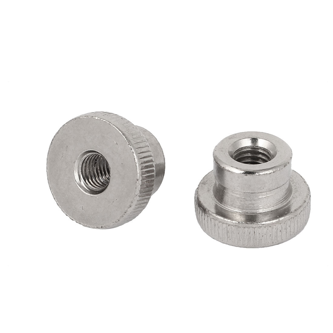Harfington M10 Thread 30mmx20mm Carbon Steel Round Knurled Head Thumb Nuts Silver Tone 4pcs