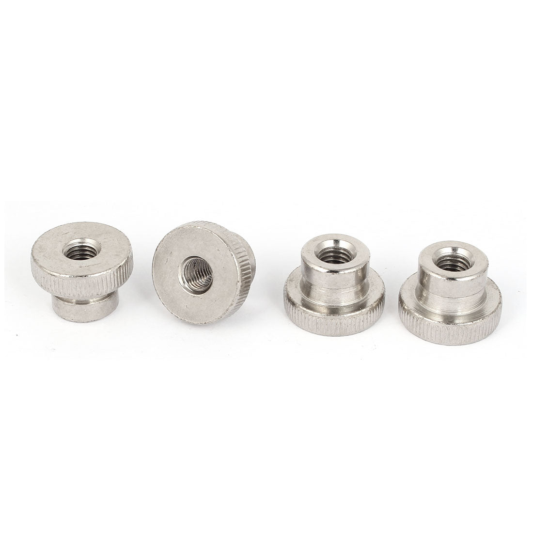 Harfington M10 Thread 30mmx20mm Carbon Steel Round Knurled Head Thumb Nuts Silver Tone 4pcs