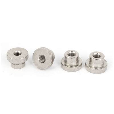 Harfington M10 Thread 30mmx20mm Carbon Steel Round Knurled Head Thumb Nuts Silver Tone 4pcs