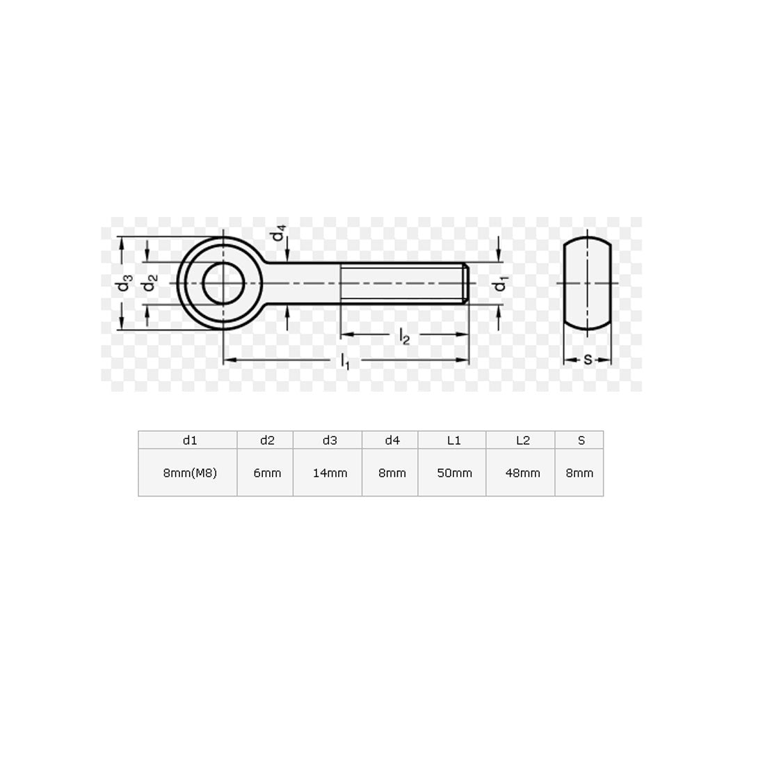 Harfington M8 x 50mm 6mm Eye Inner Dia 304 Stainless Steel Swing Bolt Silver Tone 2pcs