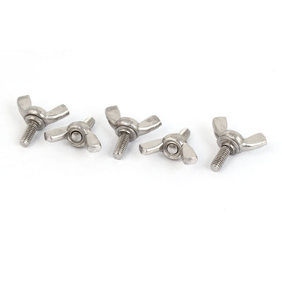 Harfington 304 Stainless Steel Wing Bolt Butterfly Screw Silver Tone M4 x 10mm Thread 0.7mm Pitch 5pcs