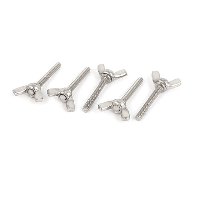 Harfington 304 Stainless Steel Wing Bolt Butterfly Screw M4 x 30mm 0.7mm Pitch 5pcs