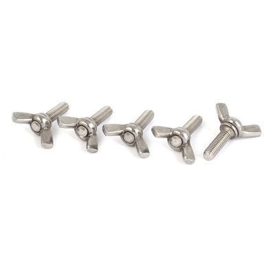 Harfington 304 Stainless Steel Wing Bolt Butterfly Screw Silver Tone M5 x 16mm Thread 5pcs
