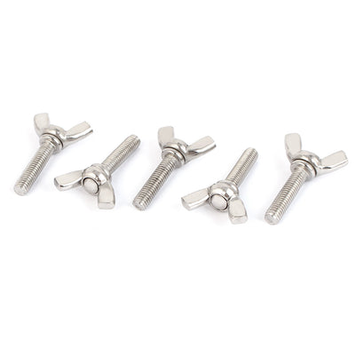 Harfington 304 Stainless Steel Wing Bolt Butterfly Screw Silver Tone M5 x 20mm 0.8mm Pitch 5pcs