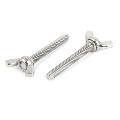 Harfington 304 Stainless Steel Butterfly Screw Wing Bolt Silver Tone M6 x 45mm 1mm Pitch 5pcs