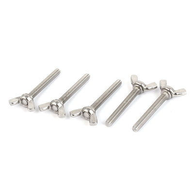 Harfington 304 Stainless Steel Butterfly Screw Wing Bolt Silver Tone M6 x 45mm 1mm Pitch 5pcs