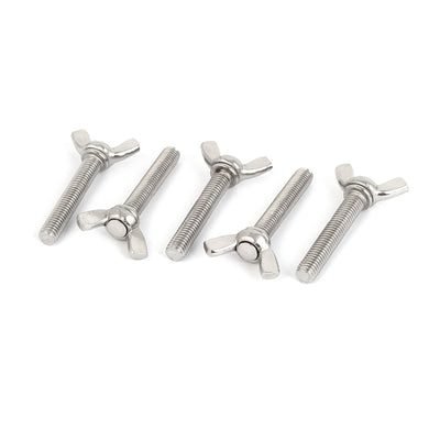 Harfington 304 Stainless Steel Wing Butterfly Thumb Screw Silver Tone Metric M8 x 45mm 5pcs