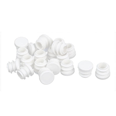 Harfington 16mm Diameter Plastic Blanking End Cap Round Ribbed Tube Insert White 20pcs