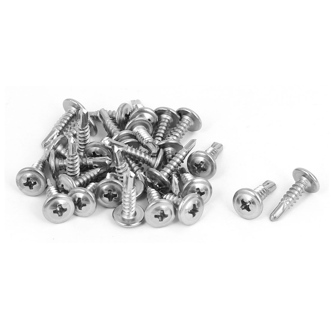 Harfington M4.8 x 19mm Round Phillips Head Self Drilling Screws Silver Tone 30 Pcs