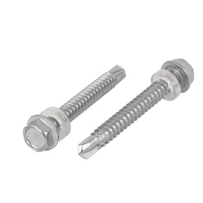 Harfington M6.3 x 50mm Male Thread 410 Stainless Steel Self Drilling Screw w Washer 15 Pcs