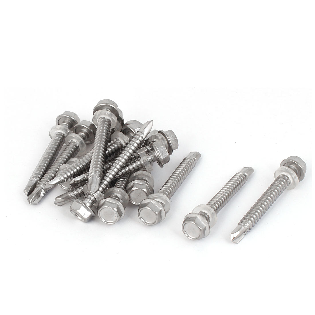Harfington M6.3 x 50mm Male Thread 410 Stainless Steel Self Drilling Screw w Washer 15 Pcs