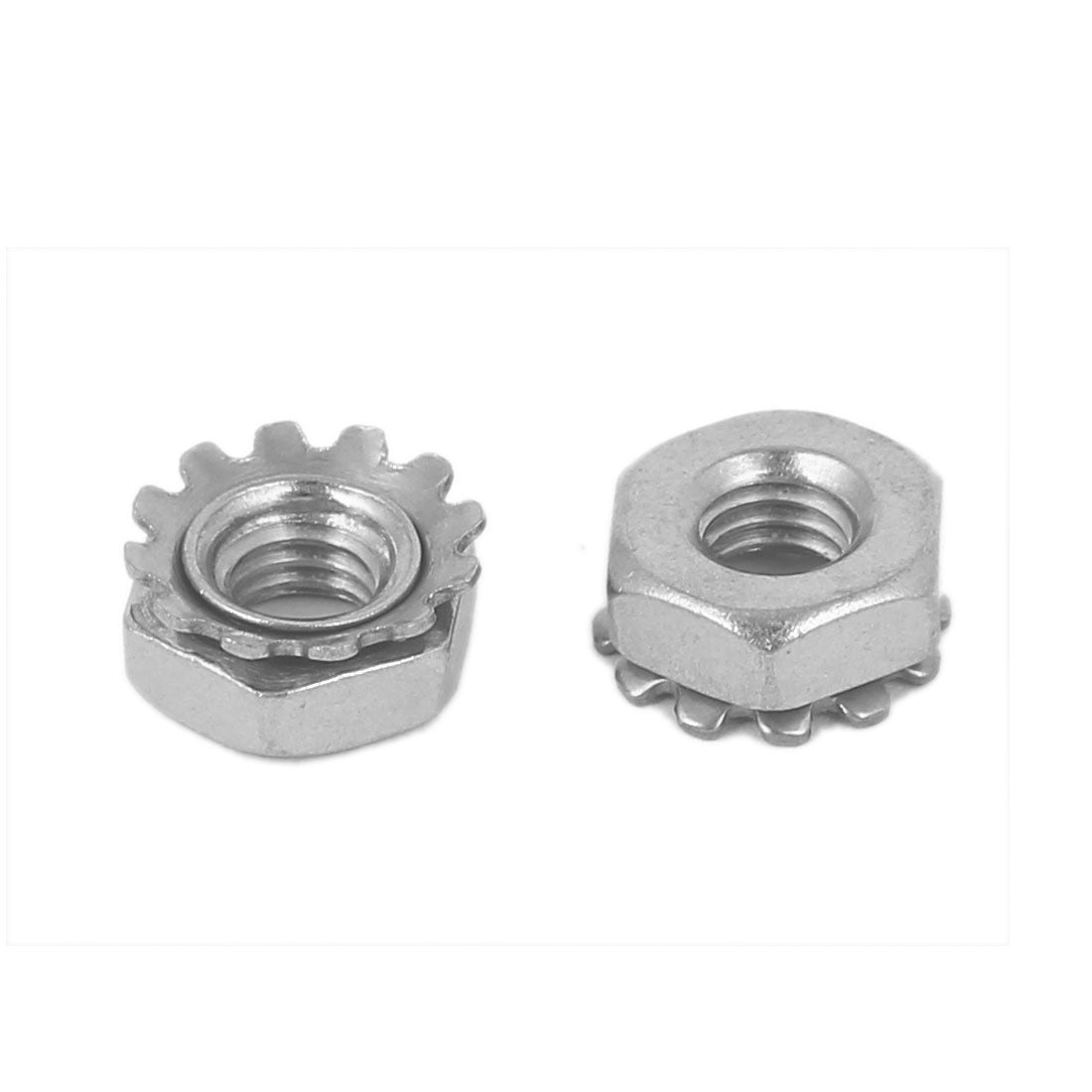 Harfington 10#-32 304 Stainless Steel External Tooth Kep Nuts Locknuts Silver Tone 100 Pcs