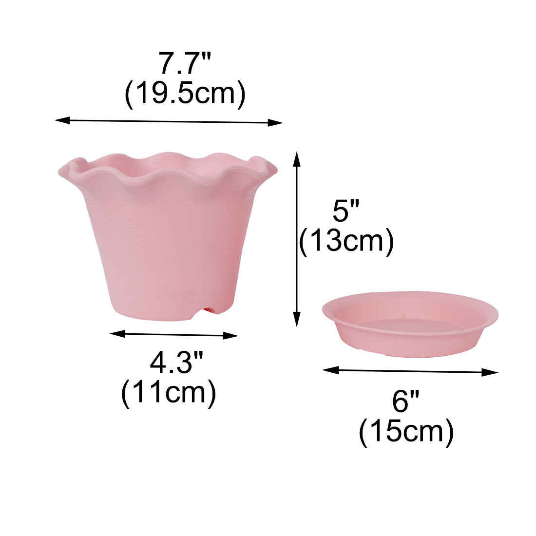 Harfington 19.5cm Dia Pink Plastic Plant Planter Flower Pot Home Office Garden Decor w Tray