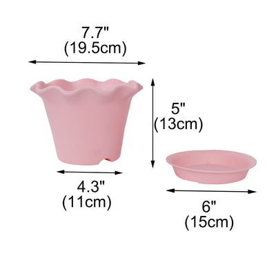 Harfington 19.5cm Dia Pink Plastic Plant Planter Flower Pot Home Office Garden Decor w Tray