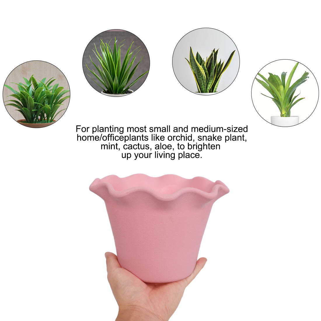 Harfington 19.5cm Dia Pink Plastic Plant Planter Flower Pot Home Office Garden Decor w Tray