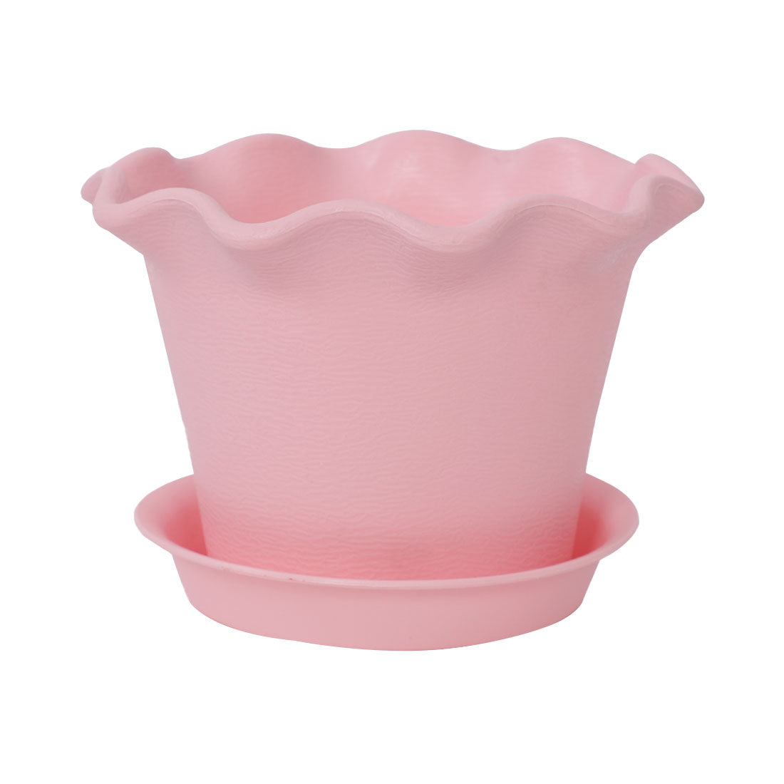Harfington 19.5cm Dia Pink Plastic Plant Planter Flower Pot Home Office Garden Decor w Tray