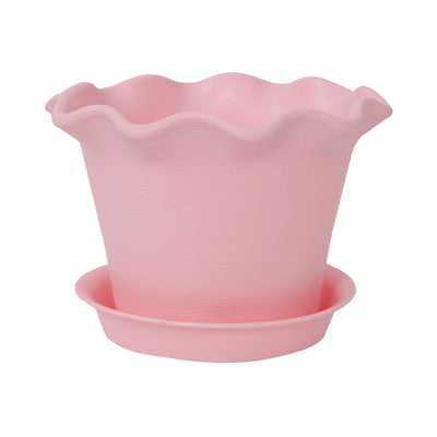 Harfington 19.5cm Dia Pink Plastic Plant Planter Flower Pot Home Office Garden Decor w Tray