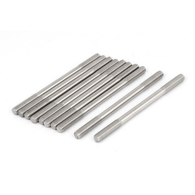 Harfington M6x90mm 304 Stainless Steel Double End Threaded Stud Screw Bolt 10pcs