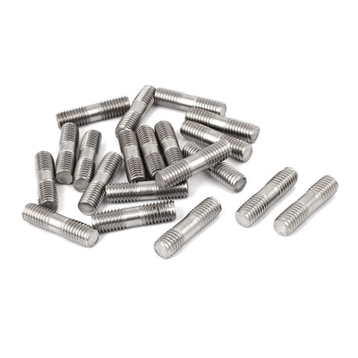 Harfington M8x30mm 304 Stainless Steel Double End Thread Stud Teeth Rod Silver Tone 20pcs