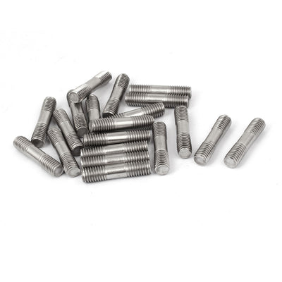 Harfington M8x35mm 304 Stainless Steel Double End Thread Stud Teeth Rod Silver Tone 20pcs