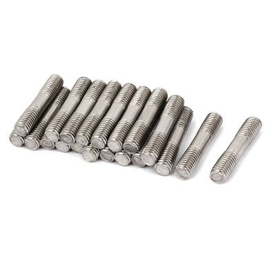 Harfington M8x40mm 304 Stainless Steel Double End Thread Stud Teeth Rod Silver Tone 20pcs