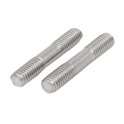 Harfington M8x45mm 304 Stainless Steel Double End Thread Stud Teeth Rod Silver Tone 50pcs