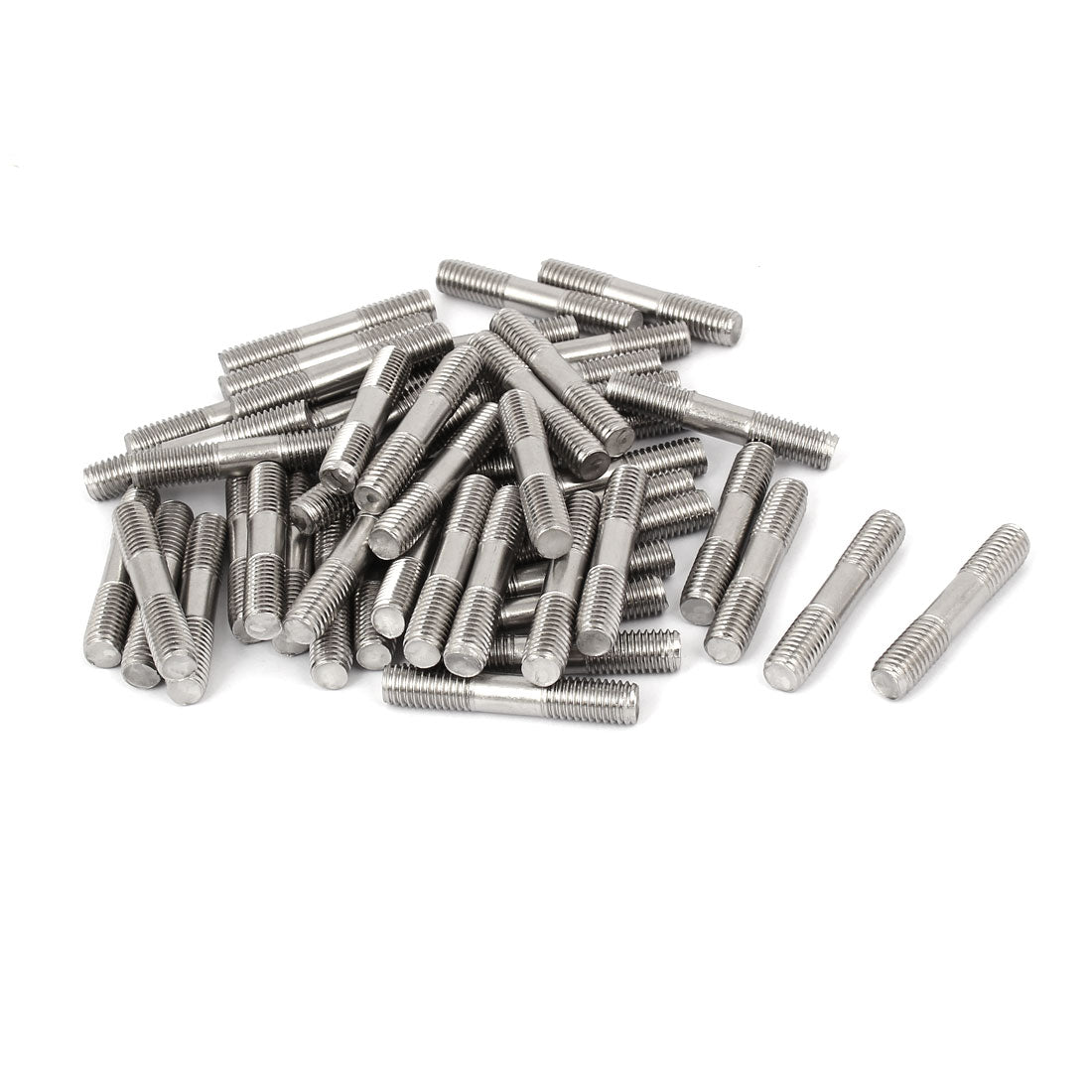 Harfington M8x45mm 304 Stainless Steel Double End Thread Stud Teeth Rod Silver Tone 50pcs