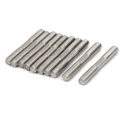 Harfington M8x60mm Tight Adjustable Push Rod Double End Thread Stud Silver Tone 10pcs
