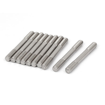 Harfington M8 x 70mm Tight Adjustable Push Rod Double End Thread Stud Silver Tone 10pcs