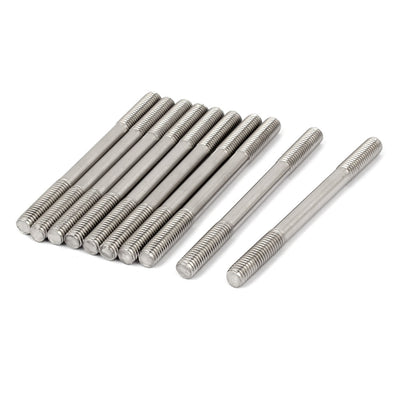 Harfington M8 x 100mm Tight Adjustable Push Rod Double End Thread Stud Silver Tone 10pcs