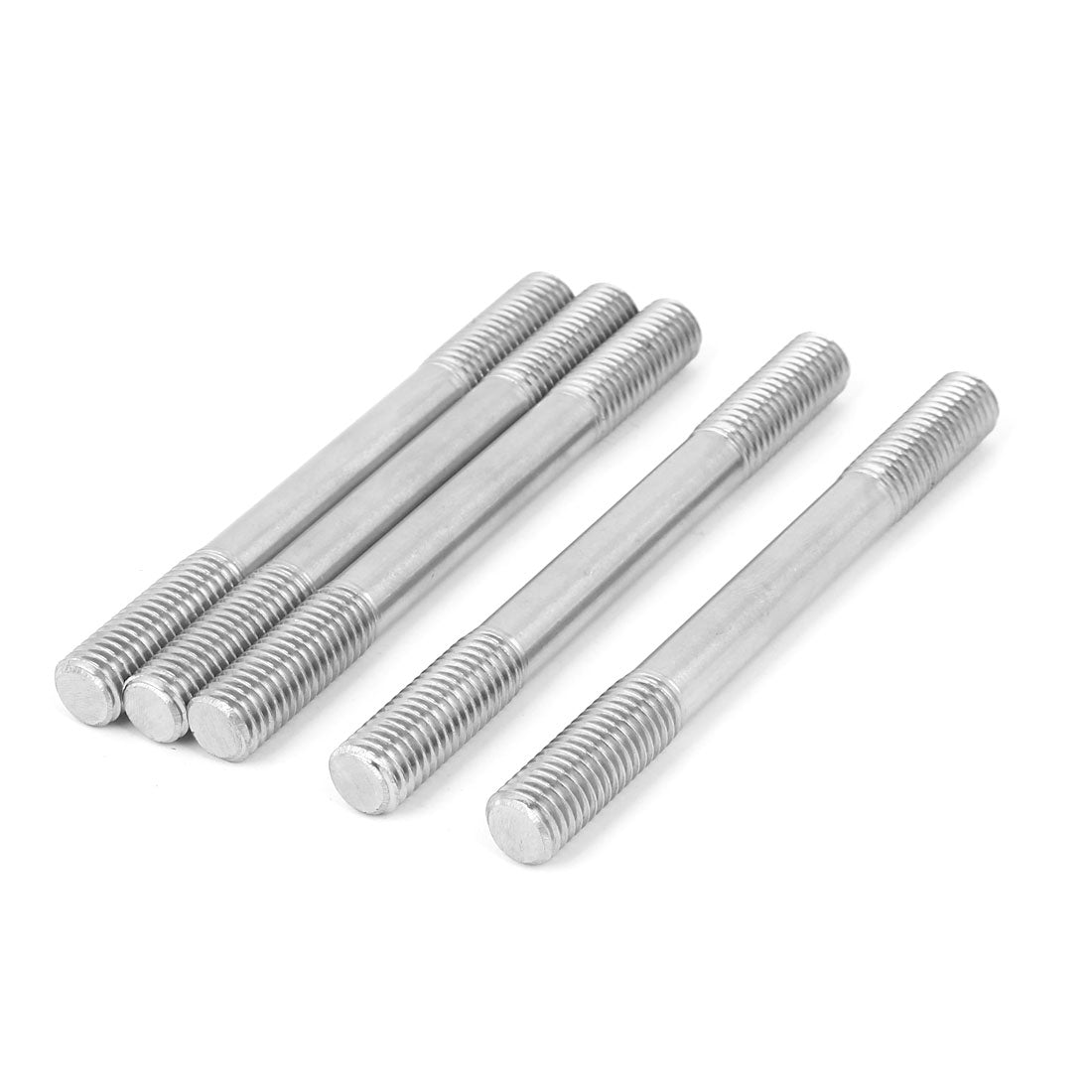 Harfington M12 x 125mm 304 Stainless Steel Double End Thread Stud Teeth Rod 5pcs
