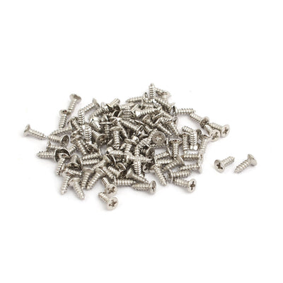 Harfington M1.2x4mm Phillips Flat Head Machine Self Tapping Screw Bolt Silver Tone 100pcs