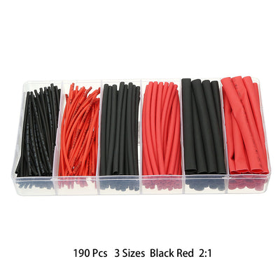 Harfington 190Pcs 2:1 Heat Shrink Tubing Tube Sleeving Wire Cable 3 Sizes Black Red