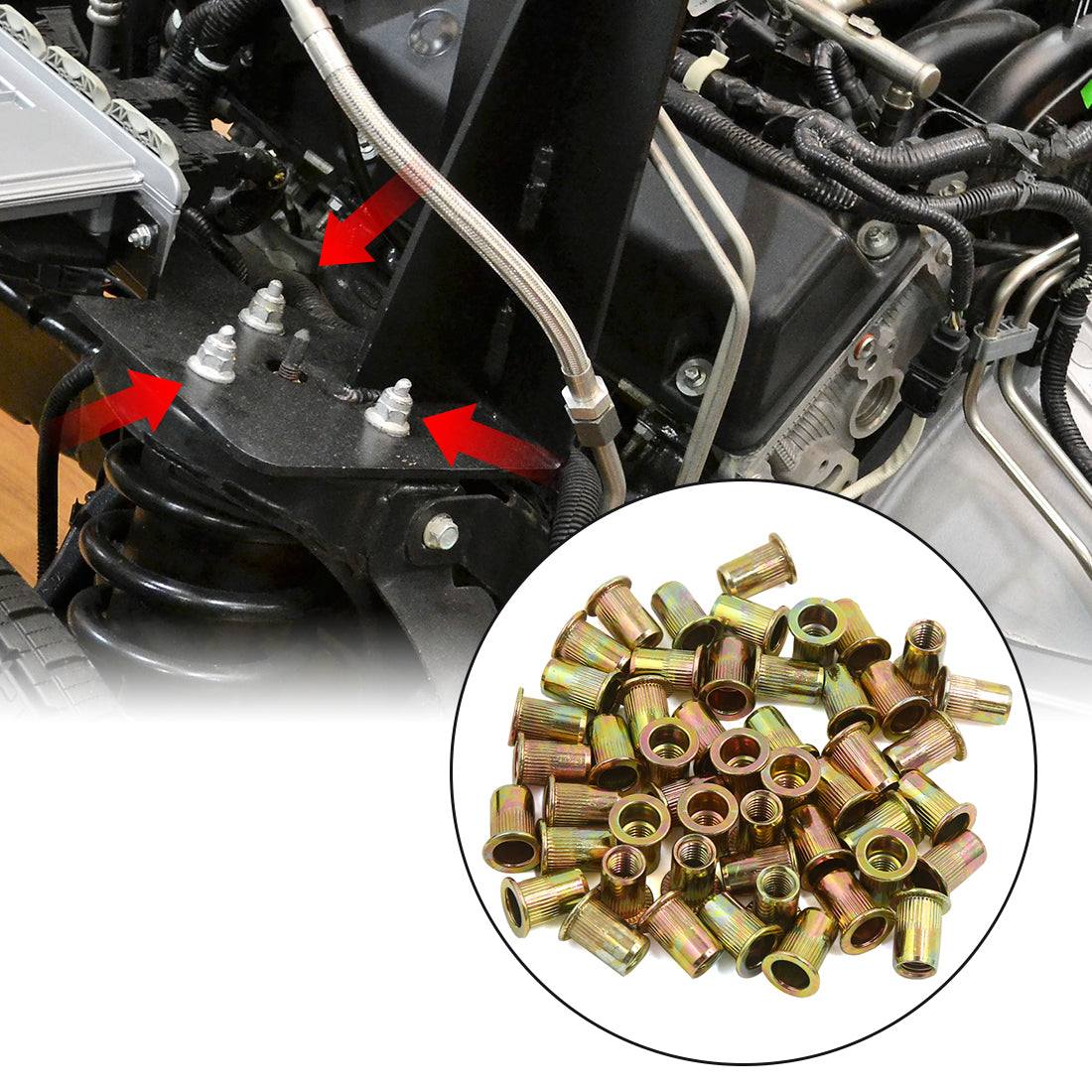 Harfington 50pcs M8 Car Bronze Tone Carbon Steel Thread Flat Head Rivet Nut Insert Nutserts